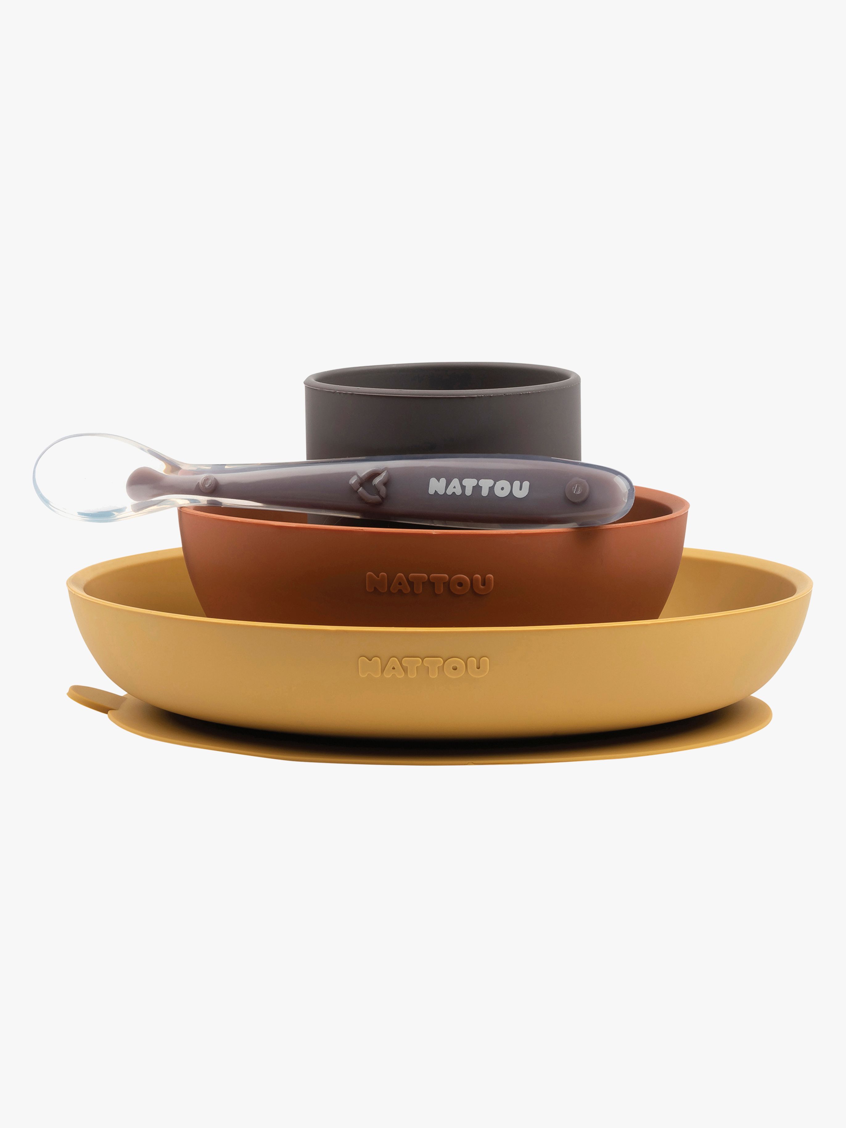 Nattou Soft Silicone Matsett 4 deler, Sennep/Terracotta - Dåpsgaver - Plast