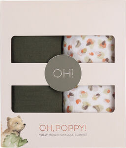 Oh, Poppy! Holly Musselin Teppe 2-Pack, Fresh Vanilla/ Forest Green