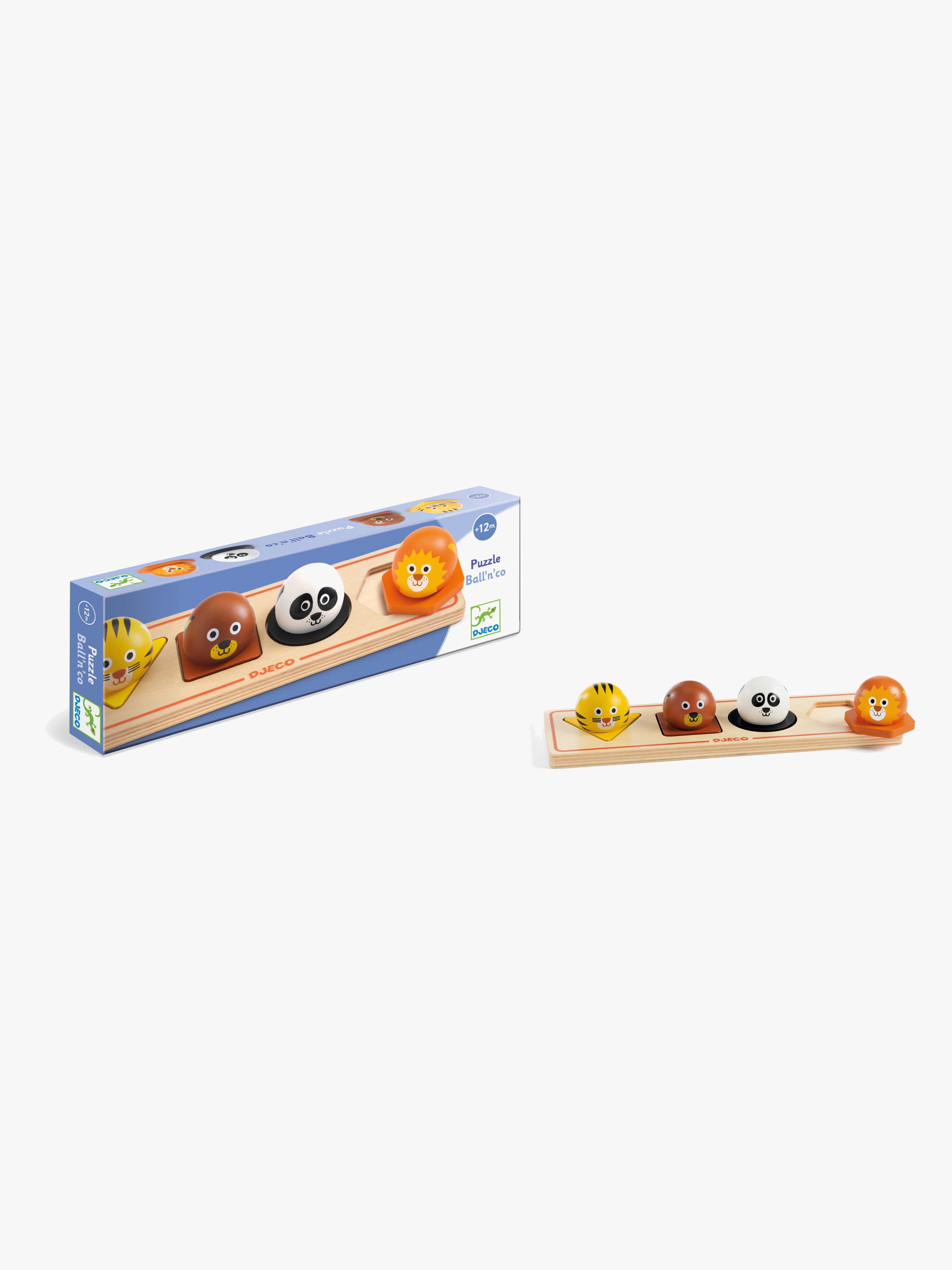 Djeco Ball'n'Co Trepuslespill Villdyr 4 Brikker - Knottepuslespill - Tre