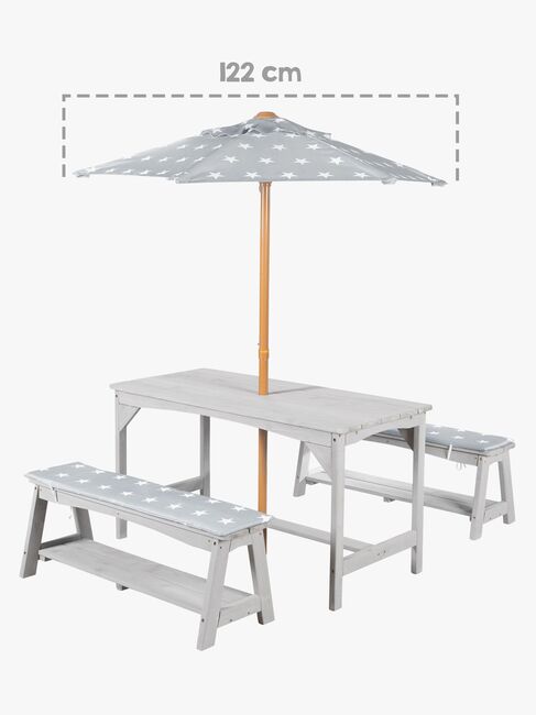 Roba Barn Piknikbord Set til 4 Deluxe med Parasoll & Sitteputer, Grå