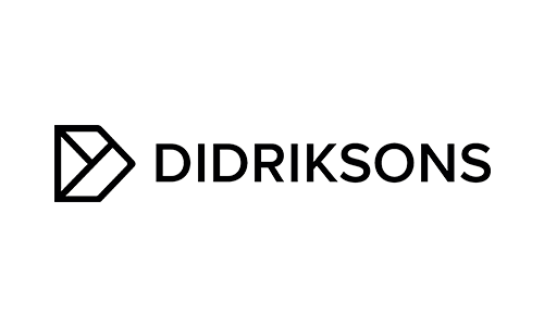 Didriksons-logo i svart-hvitt med en stilisert pil.