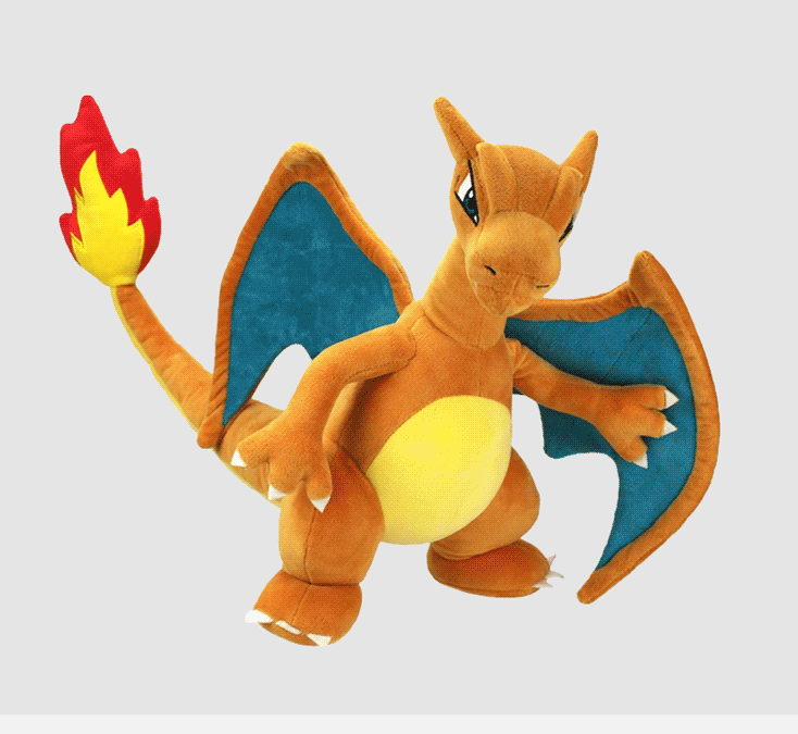 Oransje drageleke med blå vinger og flammende hale.