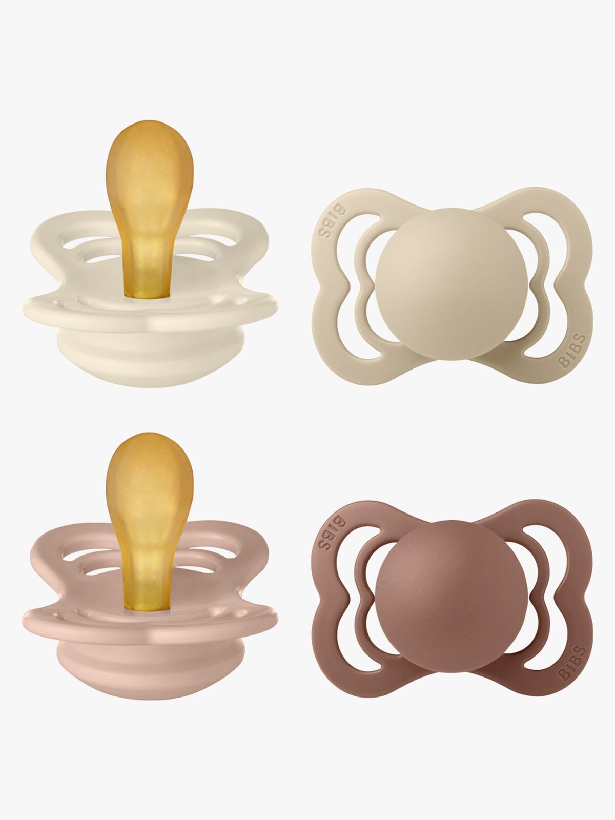 BIBS Supreme Smokk 4-Pakk Silikon Stl 1, Ivory/Vanilla/Blush/Woodchuck