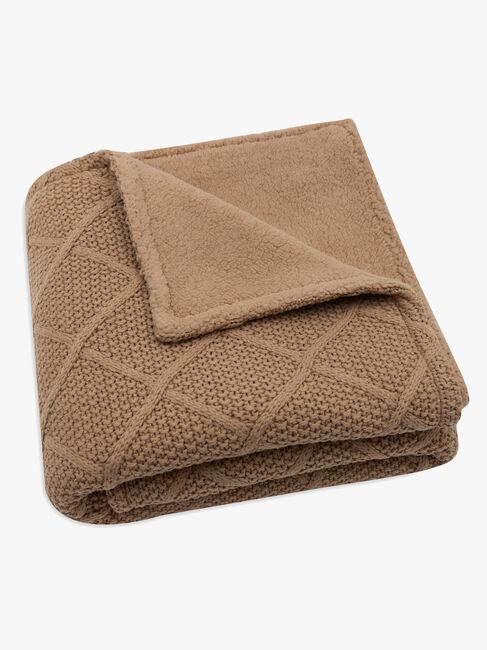 Jollein Strikket Teppe Rutemønster med Teddy-fleece, Biscuit