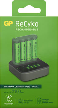 GP Batterier ReCyko B421 Everyday Batterilader USB med ladestasjon D451
