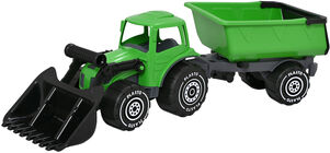Plasto Traktor Med Fronlastare Og Tilhenger, Grønn/Svart
