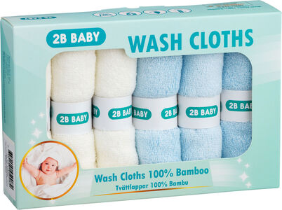 2B Baby Vaskekluter Bambus 6-pack, Blå/Hvit