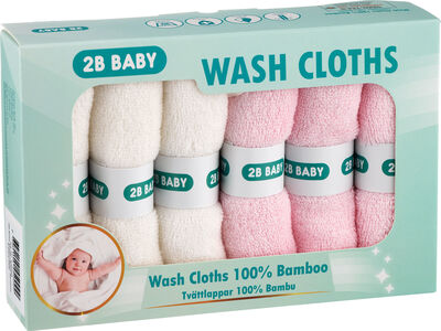 2B Baby Vaskekluter Bambus 6-pack, Rosa/Hvit