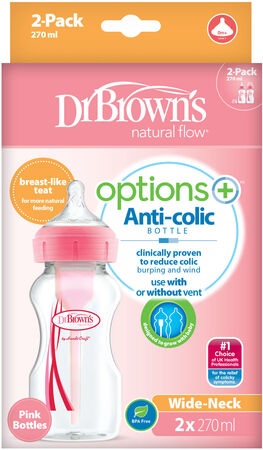 Dr. Brown's Options+ Bred Hals Tåteflaske 270 ml 2-pack, Rosa
